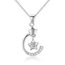 Sterling Silver e CZ Celestial Moon and Star Pendant